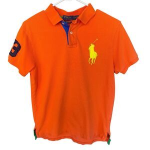 Polo Ralph Lauren Polo Shirt Men Medium Custom Fit Big Pony Orange Casual Cotton